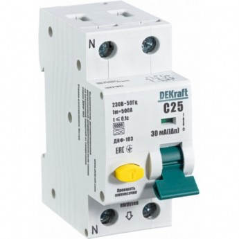 Дифференциальный автоматический выключатель SCHNEIDER ELECTRIC DEKRAFT 1Р+N 25А 30мА тип A х-ка С ДИФ-103 6кА