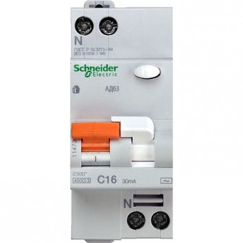 Автоматический выключатель дифференциального тока SCHNEIDER ELECTRIC ДОМОВОЙ АД63 1П+Н 16A 30MA 4,5кА C АС, Испания