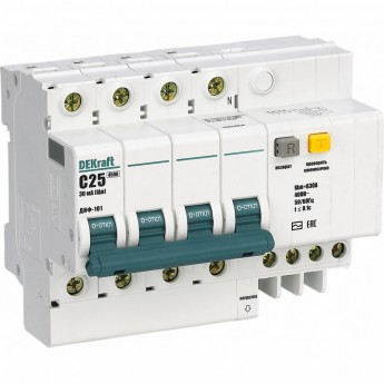 Дифференциальный автоматический выключатель SCHNEIDER ELECTRIC DEKRAFT 3P+N 16А 30мА тип AC х-ка C ДИФ-101 4,5кА