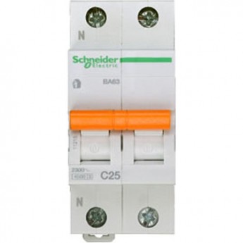 Автоматический выключатель SCHNEIDER ELECTRIC ДОМОВОЙ ВА63 1П+Н 25A C 4,5 кА, Болгария/Италия