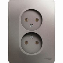 Розетка двойная SCHNEIDER ELECTRIC GLOSSA без заземления, в сборе, платина