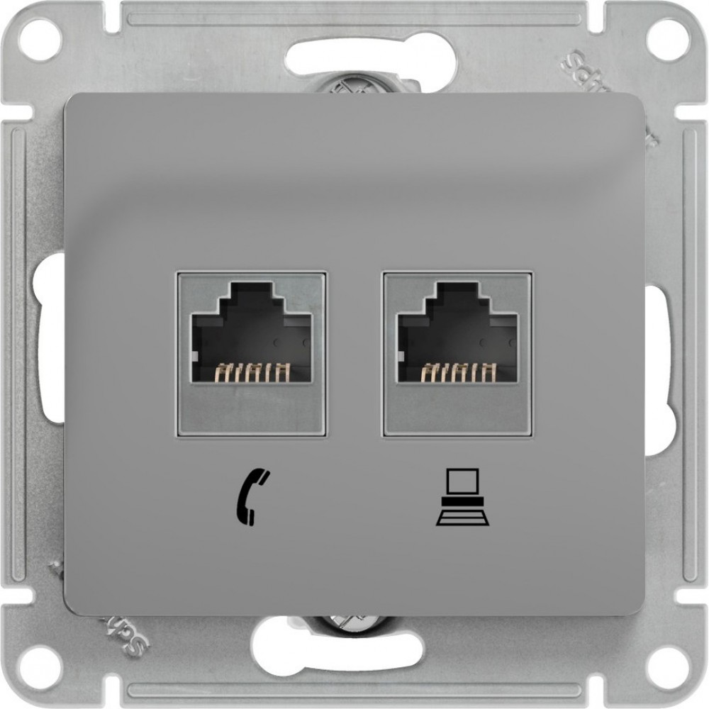 SCHNEIDER ELECTRIC GLOSSA двойная RJ11+RJ45, кат.5E, механизм, АЛЮМИНИЙ  GSL000385. Купить Розетка компьютерная/телефонная на Официальном Сайте  SCHNEIDER в России.