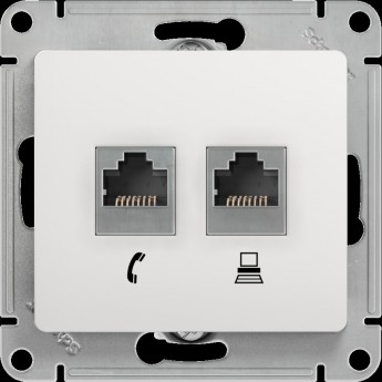 Розетка компьютерная/телефонная SCHNEIDER ELECTRIC GLOSSA двойная RJ11+RJ45, кат.5E, механизм, БЕЛЫЙ