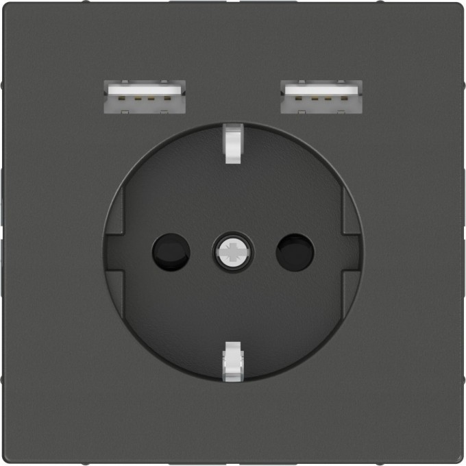 Розетка силовая SCHNEIDER ELECTRIC MERTEN D-LIFE 16А, с зарядкой USB A+A 2,4 A, АНТРАЦИТ MTN2366-6034