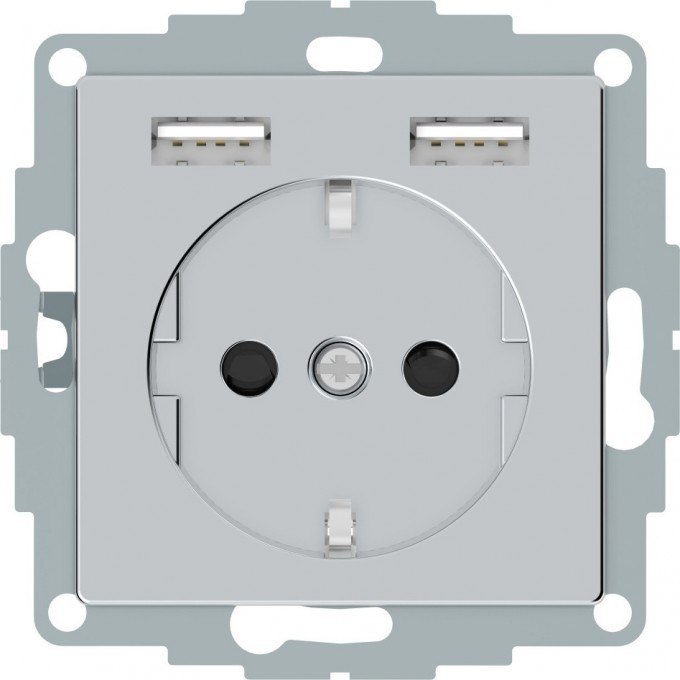 Розетка силовая SCHNEIDER ELECTRIC MERTEN SM, 16 A с зарядкой USB A+A 2,4 A, алюминий MTN2366-0460