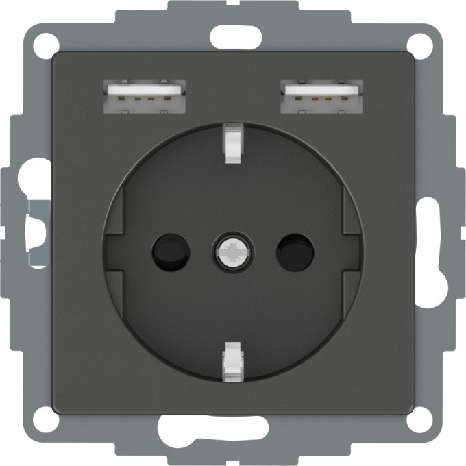 Розетка силовая SCHNEIDER ELECTRIC MERTEN SM, 16 A с зарядкой USB A+A 2,4 A, антрацит MTN2366-0414
