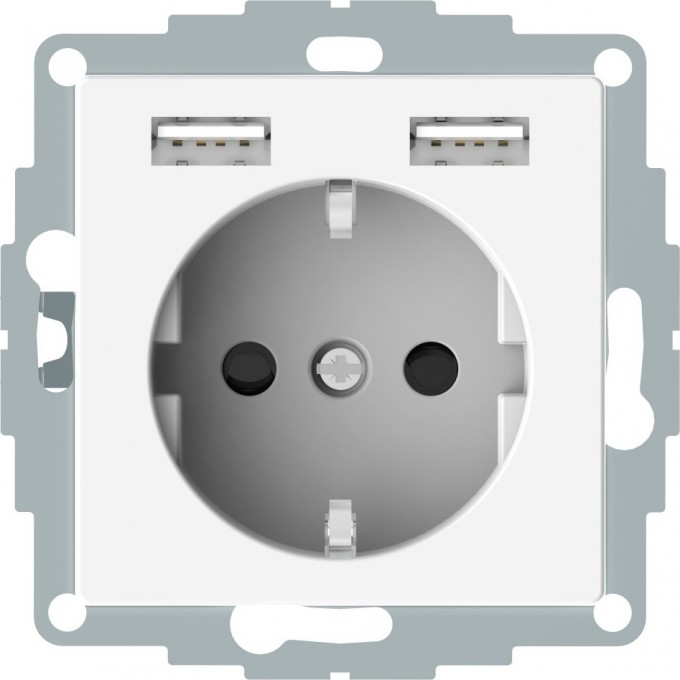 Розетка силовая SCHNEIDER ELECTRIC MERTEN SM, 16 A с зарядкой USB A+A 2,4 A, белый MTN2366-0319