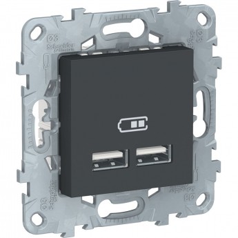 Розетка USB SCHNEIDER ELECTRIC UNICA NEW, 2-местная, тип А+А, 5 В / 2100 мА, антрацит