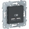 Розетка USB SCHNEIDER ELECTRIC UNICA NEW, 2-местная, тип А+А, 5 В / 2100 мА, антрацит NU541854