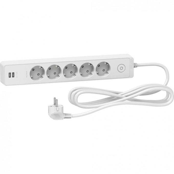 Удлинитель SCHNEIDER ELECTRIC UNICA EXTEND 5 розеток 2К+З, кабель 3м, 2 USB, белый ST945U3W