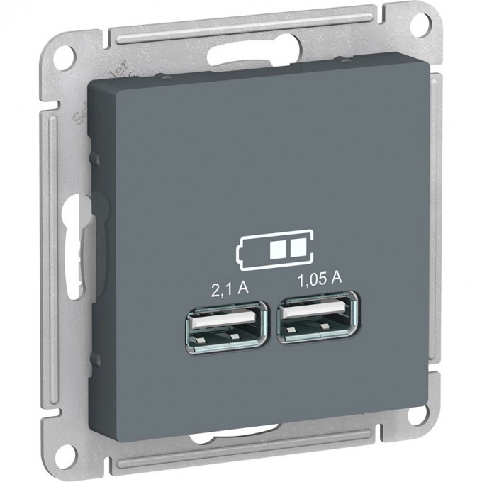 USB розетка SCHNEIDER ELECTRIC ATLASDESIGN 2х5В/1,05 А, механизм, ГРИФЕЛЬ ATN000733