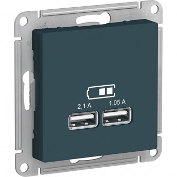 USB розетка SCHNEIDER ELECTRIC ATLASDESIGN 2х5В/1,05 А, механизм, ИЗУМРУД