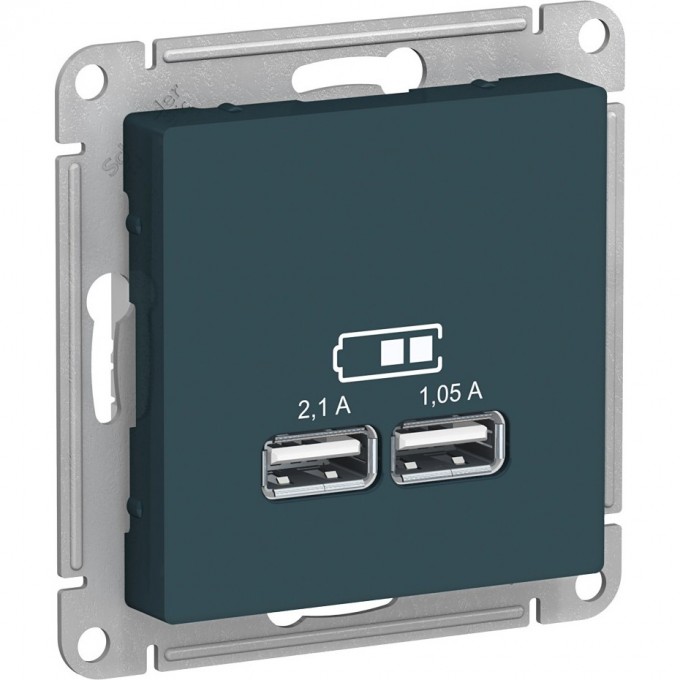 USB розетка SCHNEIDER ELECTRIC ATLASDESIGN 2х5В/1,05 А, механизм, ИЗУМРУД ATN000833
