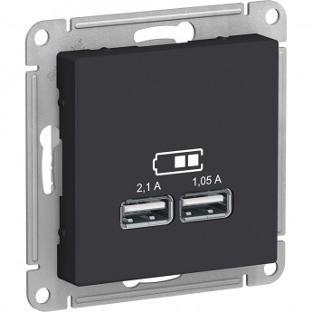 USB розетка SCHNEIDER ELECTRIC ATLASDESIGN 2х5В/1,05 А, механизм, КАРБОН