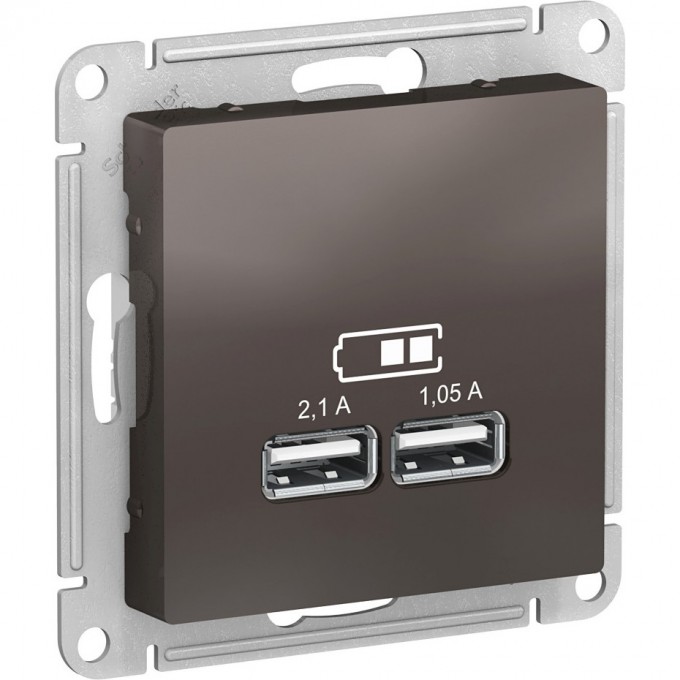 USB розетка SCHNEIDER ELECTRIC ATLASDESIGN 2х5В/1,05 А, механизм, МОККО ATN000633