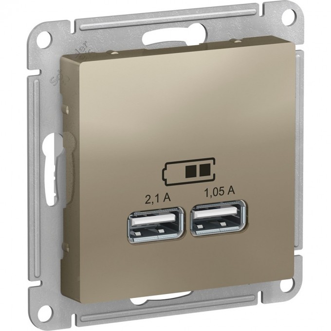 USB розетка SCHNEIDER ELECTRIC ATLASDESIGN 2х5В/1,05 А, механизм, ШАМПАНЬ ATN000533