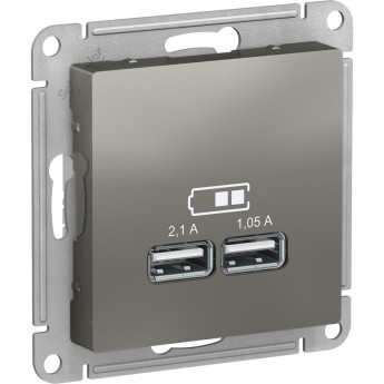 USB розетка SCHNEIDER ELECTRIC ATLASDESIGN 2х5В/1,05 А, механизм, СТАЛЬ