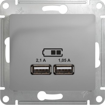 USB розетка SCHNEIDER ELECTRIC GLOSSA A+A, 5В/2,1 А, 2х5В/1,05 А, механизм, АЛЮМИНИЙ