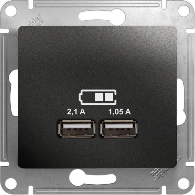 USB розетка SCHNEIDER ELECTRIC GLOSSA A+A, 5В/2,1 А, 2х5В/1,05 А, механизм, АНТРАЦИТ GSL000733