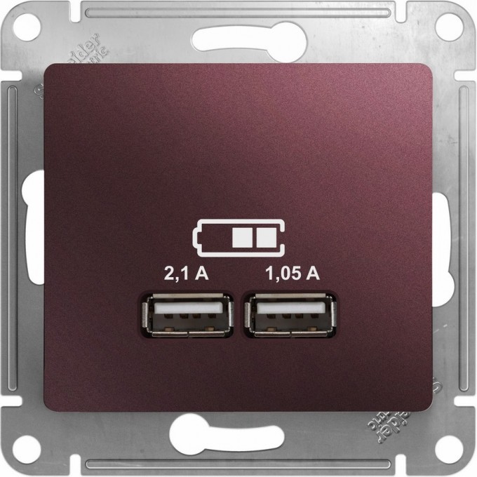USB розетка SCHNEIDER ELECTRIC GLOSSA A+A, 5В/2,1 А, 2х5В/1,05 А, механизм, БАКЛАЖАНОВЫЙ GSL001133
