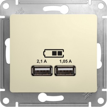 USB розетка SCHNEIDER ELECTRIC GLOSSA A+A, 5В/2,1 А, 2х5В/1,05 А, механизм, БЕЖЕВЫЙ