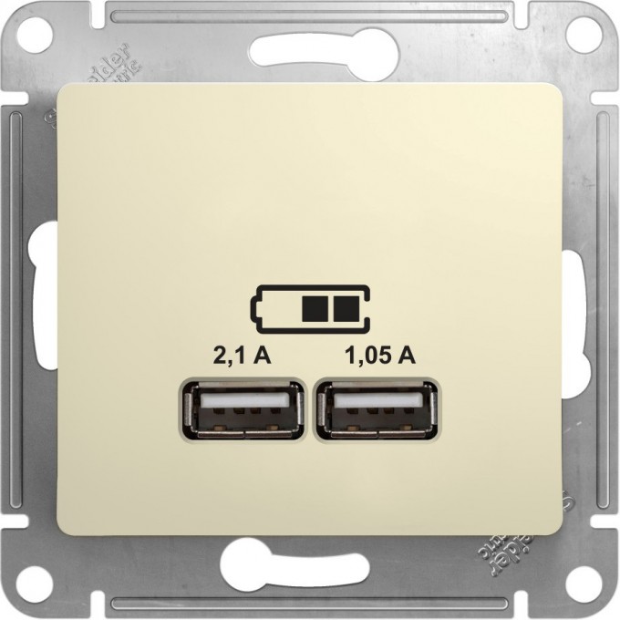 USB розетка SCHNEIDER ELECTRIC GLOSSA A+A, 5В/2,1 А, 2х5В/1,05 А, механизм, БЕЖЕВЫЙ GSL000233