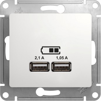 USB розетка SCHNEIDER ELECTRIC GLOSSA A+A, 5В/2,1 А, 2х5В/1,05 А, механизм, БЕЛЫЙ