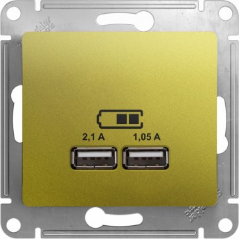 USB розетка SCHNEIDER ELECTRIC GLOSSA A+A, 5В/2,1 А, 2х5В/1,05 А, механизм, ФИСТАШКОВЫЙ