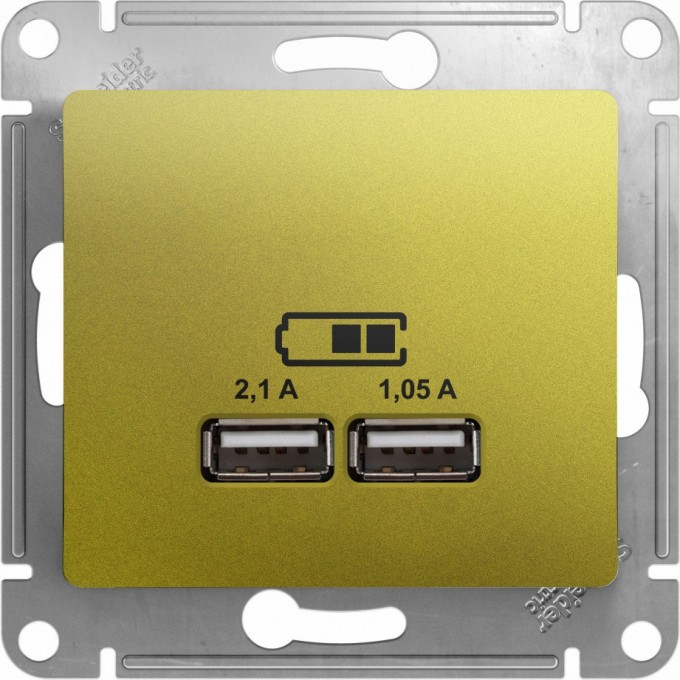 USB розетка SCHNEIDER ELECTRIC GLOSSA A+A, 5В/2,1 А, 2х5В/1,05 А, механизм, ФИСТАШКОВЫЙ GSL001033