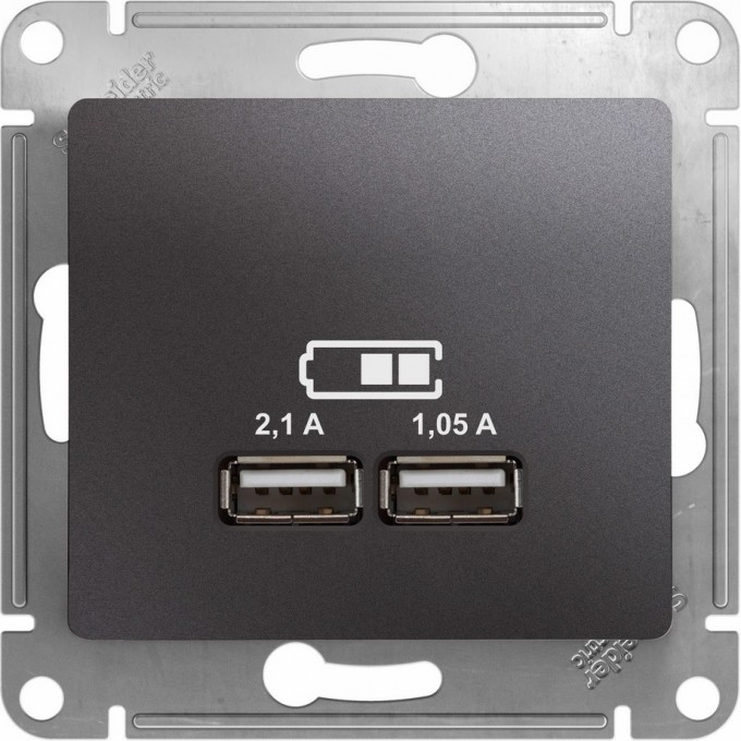 USB розетка SCHNEIDER ELECTRIC GLOSSA A+A, 5В/2,1 А, 2х5В/1,05 А, механизм, ГРАФИТ GSL001333