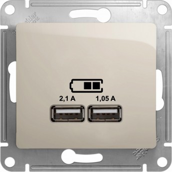 USB розетка SCHNEIDER ELECTRIC GLOSSA A+A, 5В/2,1 А, 2х5В/1,05 А, механизм, МОЛОЧНЫЙ