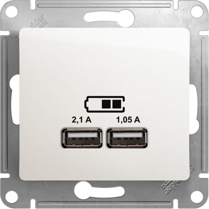 USB розетка SCHNEIDER ELECTRIC GLOSSA A+A, 5В/2,1 А, 2х5В/1,05 А, механизм, ПЕРЛАМУТР GSL000633