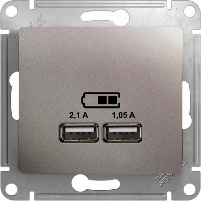USB розетка SCHNEIDER ELECTRIC GLOSSA A+A, 5В/2,1 А, 2х5В/1,05 А, механизм, ПЛАТИНА GSL001233