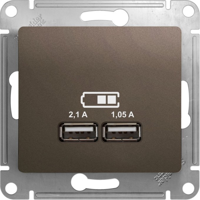 USB розетка SCHNEIDER ELECTRIC GLOSSA A+A, 5В/2,1 А, 2х5В/1,05 А, механизм, ШОКОЛАД GSL000833