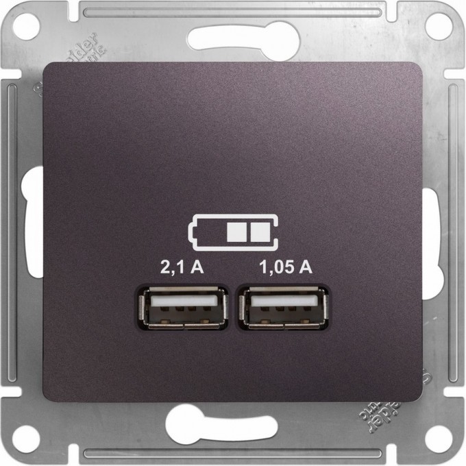 USB розетка SCHNEIDER ELECTRIC GLOSSA A+A, 5В/2,1 А, 2х5В/1,05 А, механизм, СИРЕНЕВЫЙ ТУМАН GSL001433