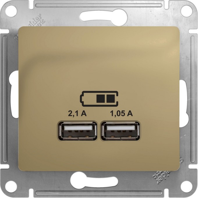 USB розетка SCHNEIDER ELECTRIC GLOSSA A+A, 5В/2,1 А, 2х5В/1,05 А, механизм, ТИТАН GSL000433