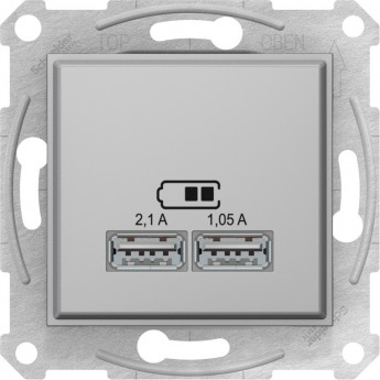 USB-розетка SCHNEIDER ELECTRIC SEDNA, 2,1А (2x1,05А), АЛЮМИНИЙ