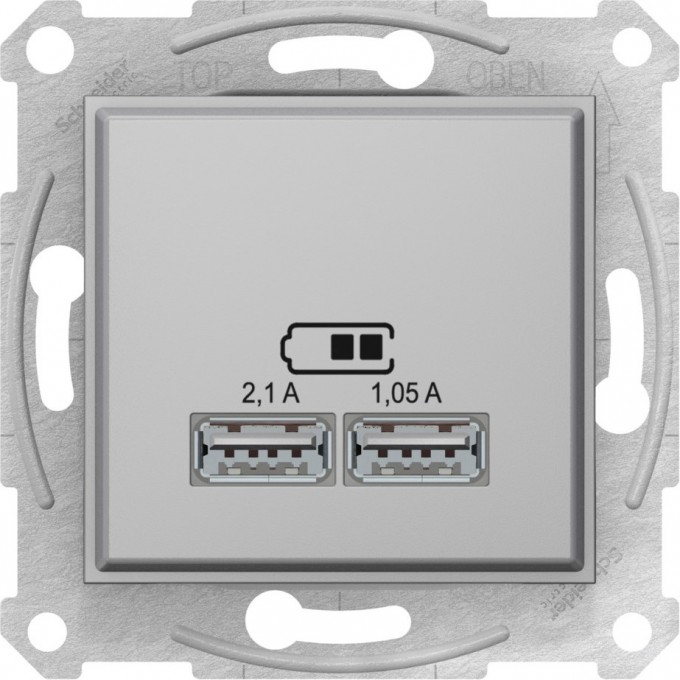 USB-розетка SCHNEIDER ELECTRIC SEDNA, 2,1А (2x1,05А), АЛЮМИНИЙ SDN2710260