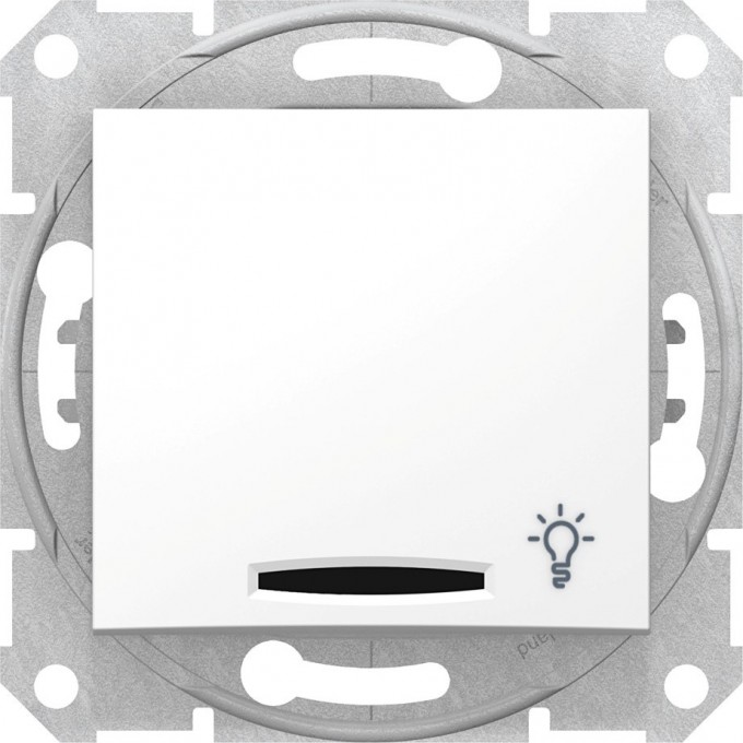 Выключатель кнопочный SCHNEIDER ELECTRIC SEDNA, с символом "свет", с подсветкой., сх.1, 10А, 250В, IP44, БЕЛЫЙ SDN1800121
