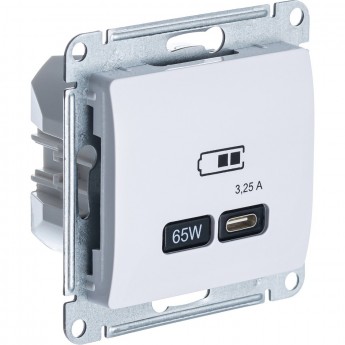 Розетка SCHNEIDER ELECTRIC USB GLOSSA тип C 65Вт QC PD высокоскор. ЗУ механизм белая SE GSL000127