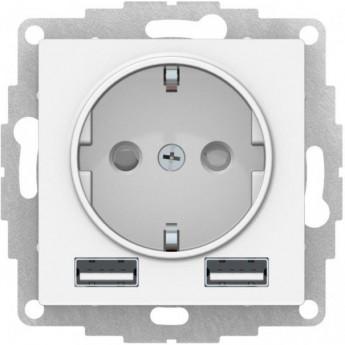 Силовая розетка SCHNEIDER ELECTRIC ATLASDESIGN 3-м СП 16А IP20 с 2-мя заряд. устройствами USB тип A+A 5В/2.4А 2х5В/1.2А механизм, бел.