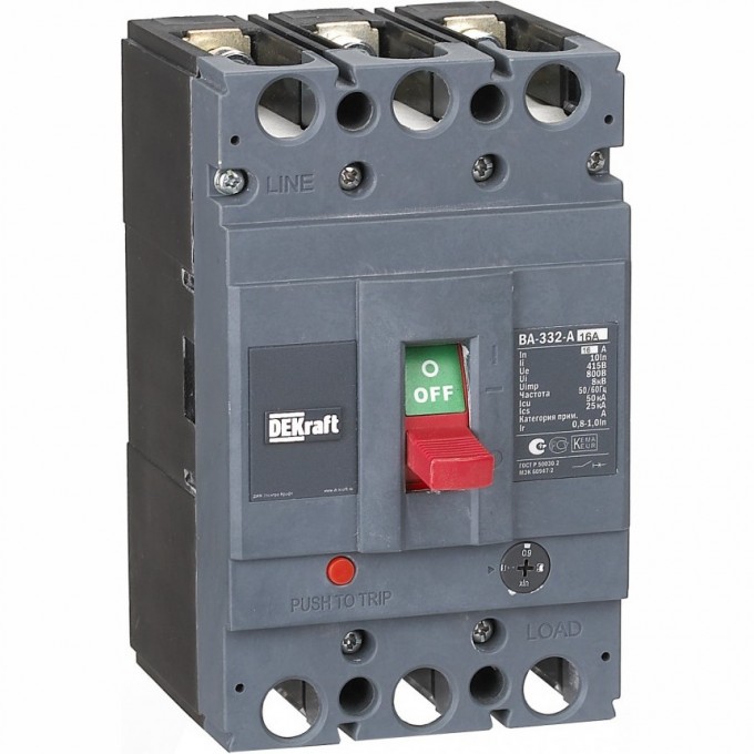 Силовой автоматический выключатель SCHNEIDER ELECTRIC DEKRAFT 3P 16А c Ir=12,8А-16А 50кА ВА-332 21130DEK