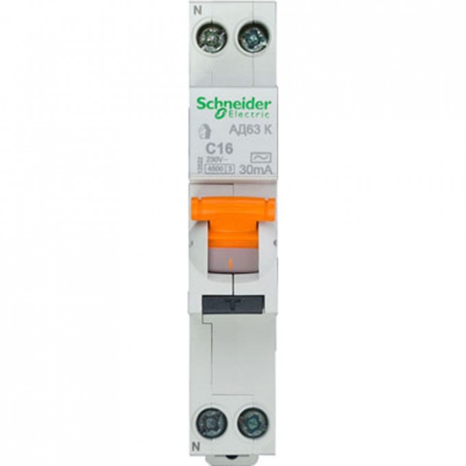 Автоматический выключатель дифференциального тока SCHNEIDER ELECTRIC ДОМОВОЙ АД63 К 1П+Н 16A 30MA 4,5кА C АС, 18 мм 12522