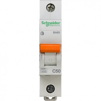 Автоматический выключатель SCHNEIDER ELECTRIC ДОМОВОЙ ВА63 1П 50A C 4,5 кА, Болгария/Италия