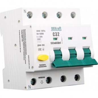 Дифференциальный автоматический выключатель SCHNEIDER ELECTRIC DEKRAFT 3Р+N 16А 30мА тип A х-ка С ДИФ-103 6кА