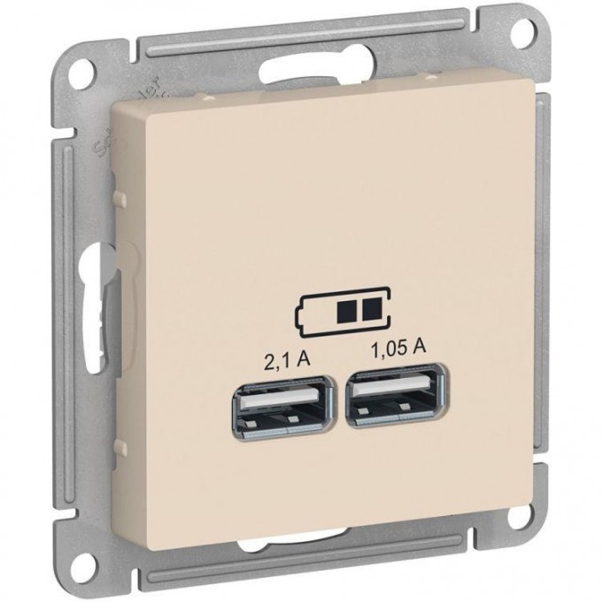 USB Розетка SCHNEIDER ELECTRIC ATLAS DESIGN тип A+C 5В/2.4А 2х5В/1.2А механизм, бежевый ATN000239