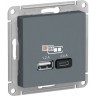 USB Розетка SCHNEIDER ELECTRIC ATLAS DESIGN тип A+C 5В/2.4А 2х5В/1.2А механизм, карбон ATN001039