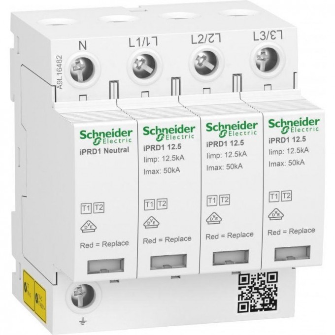 Устройство защиты от импульсных перенапряжений SCHNEIDER ELECTRIC ACTI9 iPRD1 12.5г 3P+N 50кА класс 1+2 с картриджем A9L16482